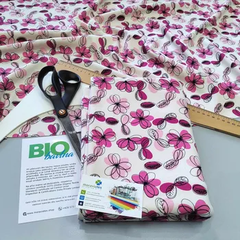 Moraviatex Balíček 1 metr - Oboulíc BIO bavlna natur potisk Okvětní lístky růžové (0,38kg)