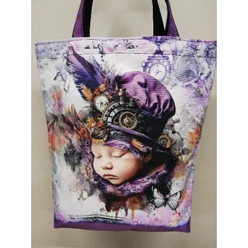 Nákupní taška Taška nákupní kočárkovina - Holčička s fialovým kloboukem