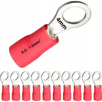 Kabelové oko Izolované očkové konektory, kabelové oko 4mm, červené 10 Ks