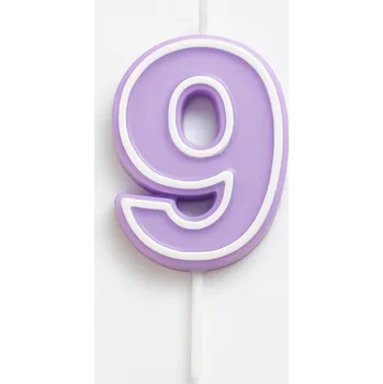 Dortová svíčka Svíčka ČÍSLICE 9 fialová pastelová - svíčky dort narozeninové číslice 4 cm