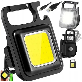 Multifunkční kapesní svítilna 5v1 LED COB mini na USB + magnet přívěsek na klíče otvírák