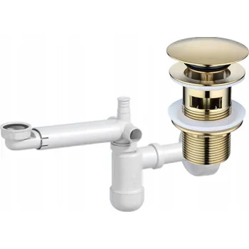Sifon Teleskopický umyvadlový sifon nástěnný + zátka klik klak s přepadem zlatá