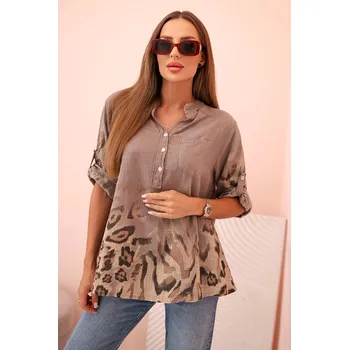 Dámská halenka Fashionweek Dámská bavlněná košile s přeloženými rukávy a zvířecím vzorem K79 Barva: Capuccino, Velikost: Universal