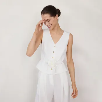 Dámské sako Reserved - Vesta ze směsi lyocellu - krémová - 262FT-01X - 262FT-01X-S