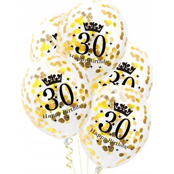 Balónek Balónek s konfetami 30 Happy Birthday zlatý 30 cm 1 Ks