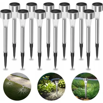 Venkovní osvětlení 12x LED Solární Zahradní Svítidlo INOX Zapichovací Sloupek 6500K Aigostar