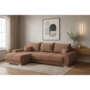 Sedací souprava Rohová rozkládací sedačka EDGAR - světlehnědá