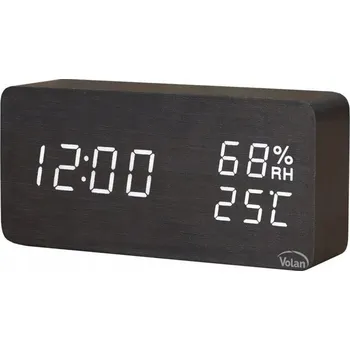 Budík BUDÍK Elektronický LED Dřevěný Stojící – DATUM TEPLOMĚR VLHKOMĚR