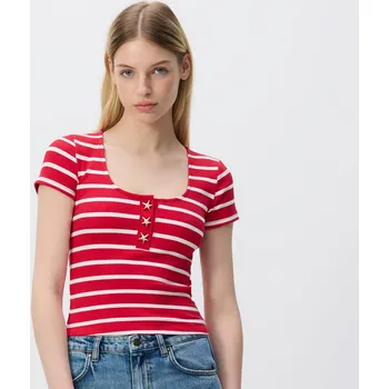 Dámské tričko Reserved - Tričko s ozdobnými knoflíky - vícebarevná - 435FS-MLC - 435FS-MLC-S