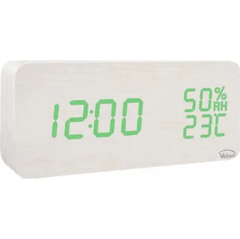 Budík BUDÍK Elektronický LED Dřevěný Stojící – DATUM TEPLOMĚR VLHKOMĚR