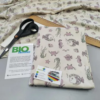 Moraviatex Balíček 1 metr - Jednolíc 100% BIO bavlna natur Mořské rybky (0,30kg)