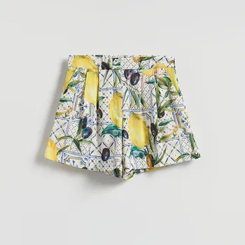 Dámské kraťasy Reserved - Vzorované šortky s lnem - vícebarevná - 7411Y-MLC - 7411Y-MLC-XXL