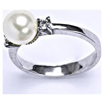 Prsten Zlatý prsten, Swarovski white perla 8 mm, bílé i žluté zlato - T 1207