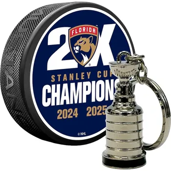 Puk Fanatics Set puku a přívěšku Florida Panthers NHL 2025 Stanley Cup Champions Puck & Keychain