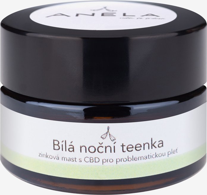 Anela Bílá noční teenka Obsah: 15 ml CBD zinkový krém na akné či ekzém