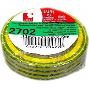 Izolační páska Izolační páska 2702 15mm/10m žluto-zelená SCAPA samozhášivá VDE UL EN60454, orig.