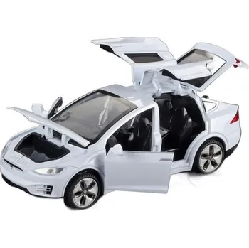 autíčko Tesla model X kovový model hračka na baterie světla zvuk 1:32 Bílá