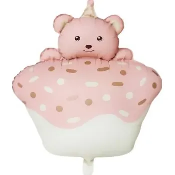 Balónek Fóliový balónek MEDVÍDEK s KOBLÍŽKOU, pastelový, dekorace na první narozeniny, VELKÝ, na HELIUM, 72 cm