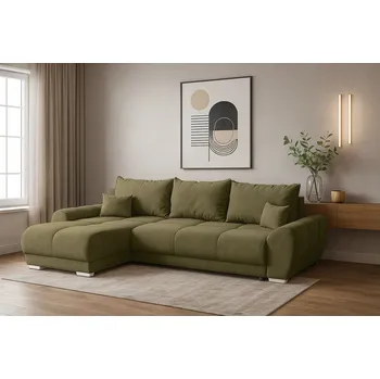 Sedací souprava Rohová rozkládací sedačka EDGAR - olivová