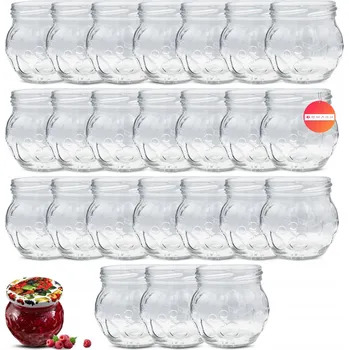 Sklenice 24 x SKLENĚNÁ ZAVAŘOVACÍ SKLENICE SKLENICE NA ZAVAŘENINY DŽEM MED POVIDLA 215ml + VÍČKA
