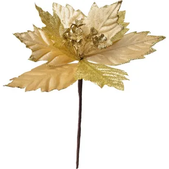 umělá květina Vánoční dekorace umělá květina pryšec / vánoční hvězda zlatá – 21x25 cm