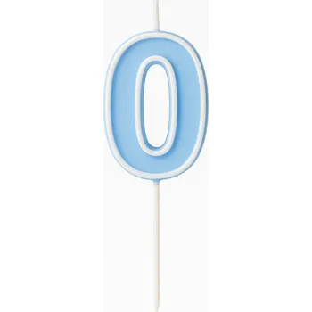 Dortová svíčka Svíčka ČÍSLICE 0, pastelově modrá - svíčky na narozeninový dort , čísla, 4 cm