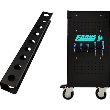 držák pro 9 ks šroubováků, 340 x 40 x 40 mm, vhodný pro montážní vozíky s perforací - 108-FR4012