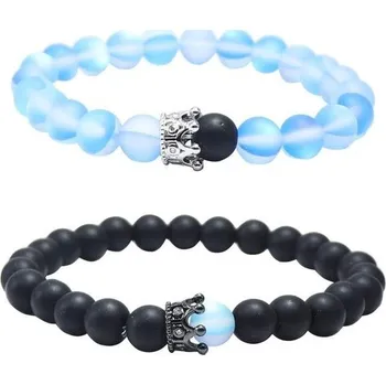 Náramek UEUC Náramky s korunou a distancí pro páry pro něj i pro ni, černý matný achát, náramek z korálků 8