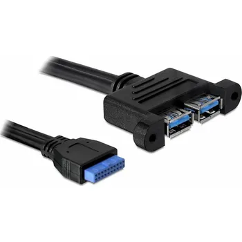 Kabel do PC DeLOCK USB 3.2 Gen 1 kabel, pin header 19 pin female > 2x USB-A female, pro instalaci
