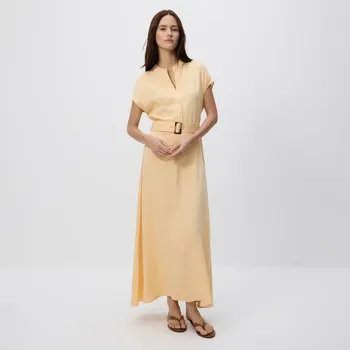 Dámské šaty Reserved - Midi šaty s páskem - světle žlutá - XV457-10X - XV457-10X-XL