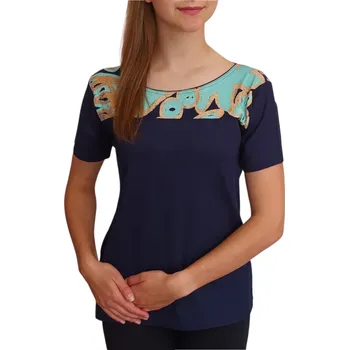 Dámská halenka Halenka Pratto tm. modrá s ozdobným sedlem velikost pratto: 40