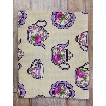 Utěrka bavlněná - Konvičky šálky fialové