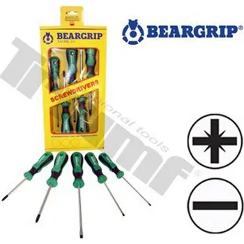 Šroubovák Beargrip šroubováky ploché PL4 - PL6,5, křížové PZ1 - PZ2, sada 5 dílů, 740 - 111-31908