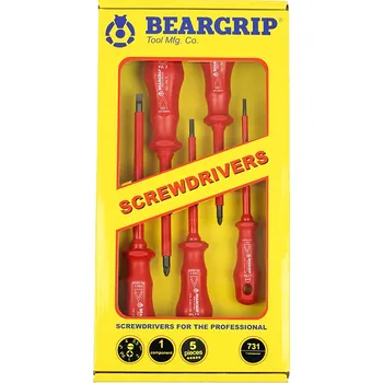 Šroubovák Beargrip šroubováky ploché PL3 - PL5,5, křížové PZ1 - PZ2, VDE do 1000 V, sada 5 dílů, 731 - 111-31914