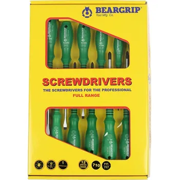 Šroubovák Beargrip šroubováky ploché PL2,5 - PL8, křížové PH1 - PH3, křížové PZ1 - PZ3, sada 12 dílů, 710, 711,717 - 111-34353
