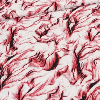 Šatovka směsová DT-25020/3, červený vzor na bílé, š.150cm (látka v metráži)