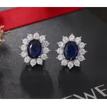 B-TOP Dámské klipsy náušnice s modrým oválným krystalem a zirkony