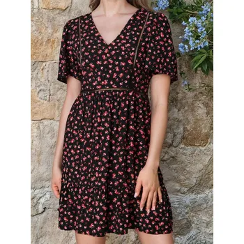 Dámské šaty Sinsay - Mini viskózové šaty s květinovým vzorem - vícebarevná - 649FI-MLC - 649FI-MLC-XL