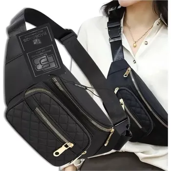 Kabelka Velká dámská ledvinka BB99 (Prostorná dámská voděodolná ledvinka 33 x 15 x 7 cm, barva černá, 4 kapsy na zip )