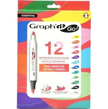 Akrylové fixy GRAPH'IT oboustranné Brush & Fine, 12ks Essential