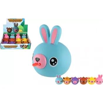 plyšák Zvířátko pískací s jazykem gumové 6cm 6 druhů 12ks v boxu - 1 ks