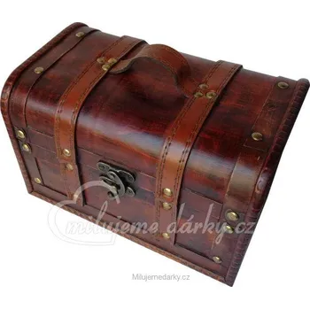 Dárková krabička Středně hnědá dřevěná dekorační truhlička nýtovaná s přezkami, střední velikost