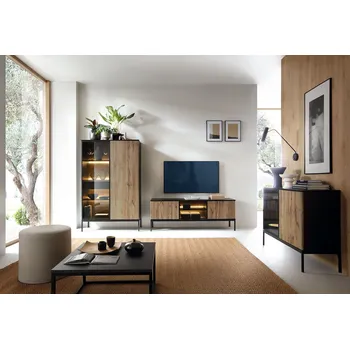 Obývací stěna Obývací sestava I Sento černý / dub wotan