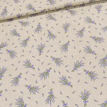Bavlněné plátno 2676/1571805/36, levandule na režné, š.140cm (látka v metráži)