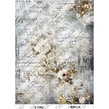 Umělecký papír Rýžový a soft papír na decoupage - Vintage květinová - KB01363 Materiál: Soft, Rozměr: A4