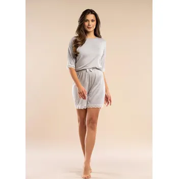 Dámské pyžamo Belle Reverie Dámské krátké viskózové pyžamo s krajkou The Promise MK 36 1/2 S-XL Velikost: S, Barva: Světle šedá