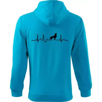 Pánská mikina Vlk ekg - Mikina s kapucí na zip trendy zipper - S ( Světlý tyrkys )