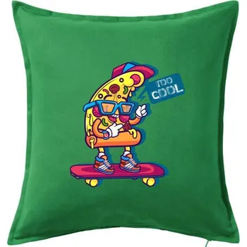Polštář Pizza slice with skateboard - Polštář 50x50 - 50x50 - Včetně výplně ( Středně zelená )