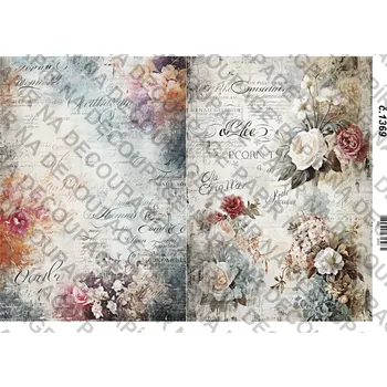 Umělecký papír Rýžový a soft papír na decoupage - Vintage květinová - KB01369 Materiál: Rýžový papír, Rozměr: A4