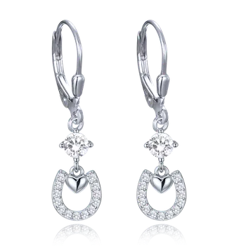Souprava šperků MINET Stříbrné náušnice podkovy se srdíčkem a bílými zirkony JMAS0299SE00